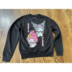 Sanrio Kuromi My Melody Sweatshirt Black Pullover Crewneck Size XS Hello Kitty